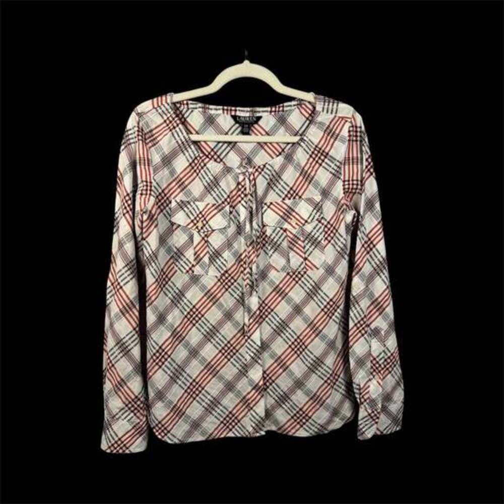 Lauren Ralph Lauren Size Petite S Woven Plaid Peasant Blouse